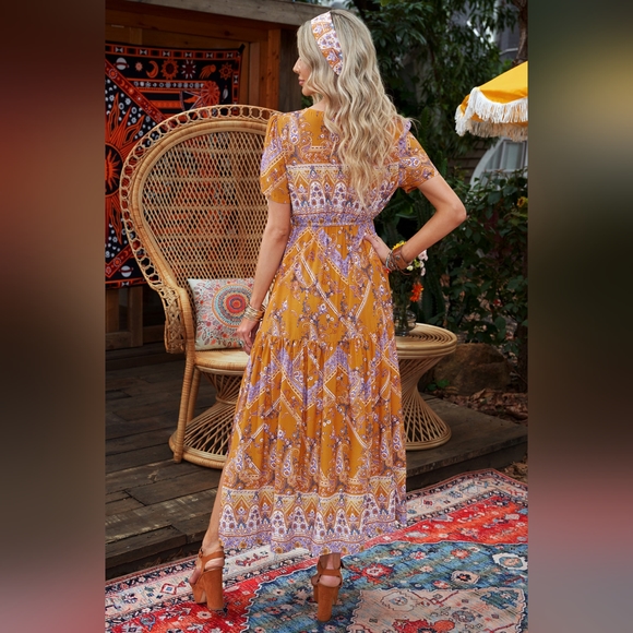 Bohemian Side Slit V-Neck Maxi Dress SALE 20% OFF + DISCOUNTED SHIPPING - Picture 3 of 3
